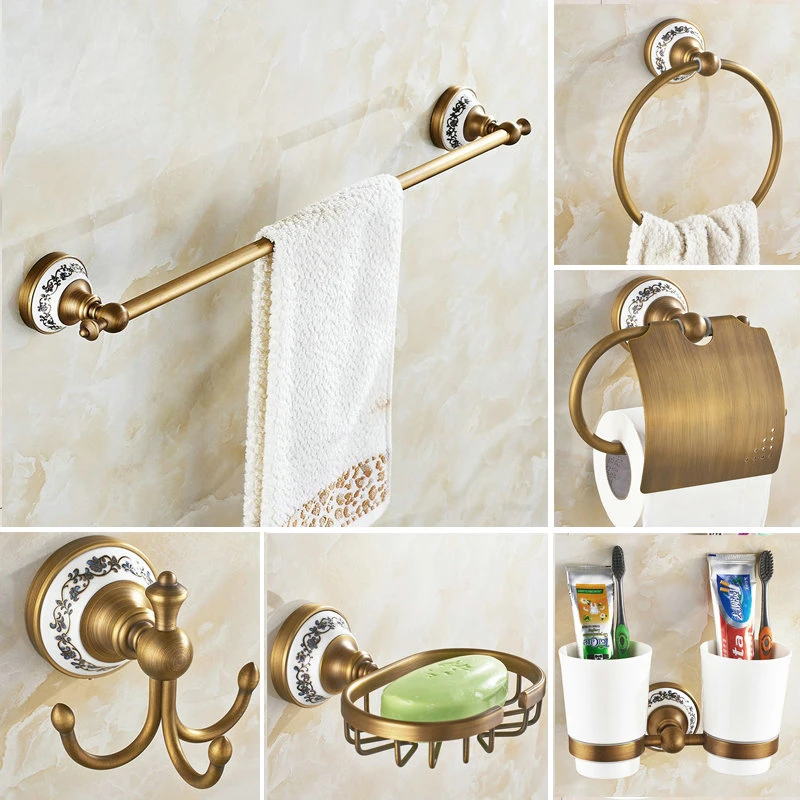 

NEW 2023 Brass Brushed Bathroom Accessories Towel Bar Paper Holder Cloth Hook Soap Dish Cup Holder Toilet Brush Holder