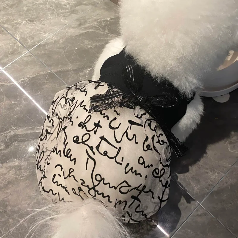 

Fashion Clothing Dogs Bow Letter Lace Dress Pet Dog Clothes Thin Super Small Cute Chihuahua Print Summer Black Girl Boy Mascotas
