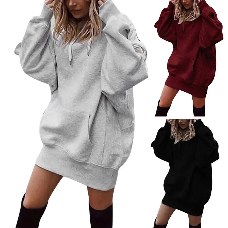 

Women's Pullover Hooded Loose Long Sleeve Thickened Sweatshirt Solid Hoodie Drawstring Tunic Tops Casual Loosen Autumn New 2022
