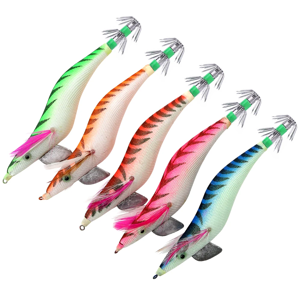 

Luminous Squid Jig Slow Jigging Lures Fishing Wood Shrimp Cuttlefish Sea Fishing Jigs with 3.0# 3.5# Explosive Hook Fish Tackle