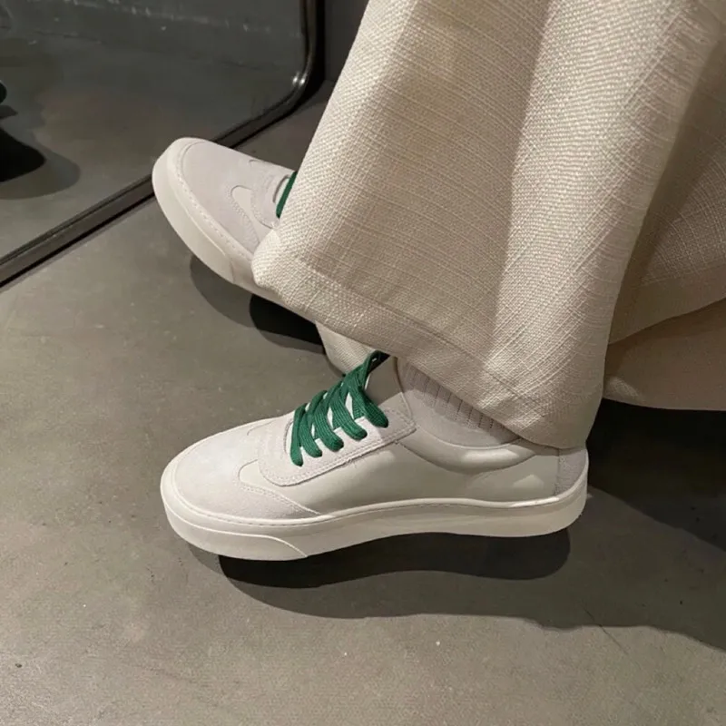 Spring and autumn new leather patchwork lace up vintage thick soled casual shoes women's summer walking flat soled sneakers