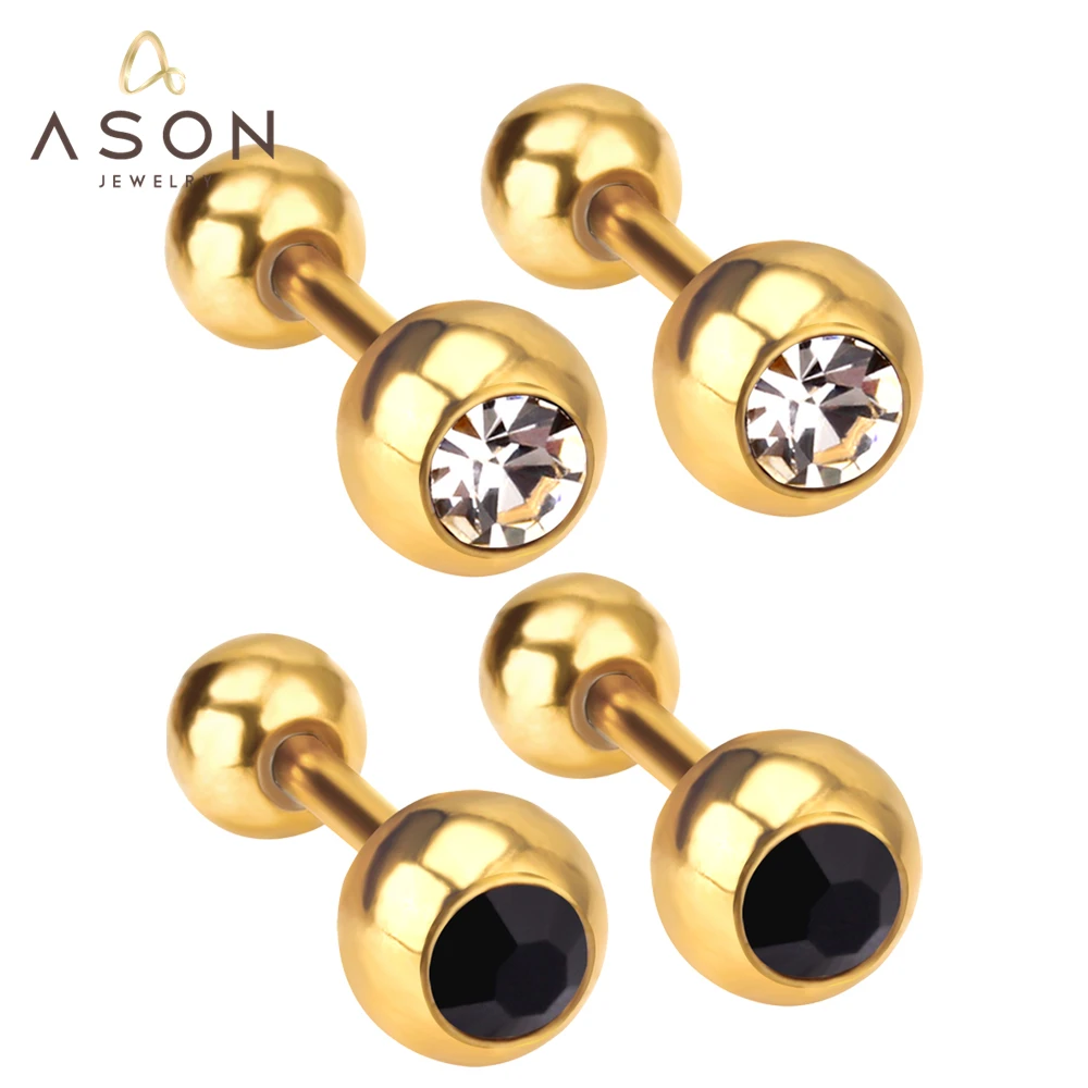 

ASONSTEEL Surgical Round Shape Cubic Zirconia Screw Stud Earrings Gold Color Stainless Steel for Kid/Women/Girl Jewelry Priecing