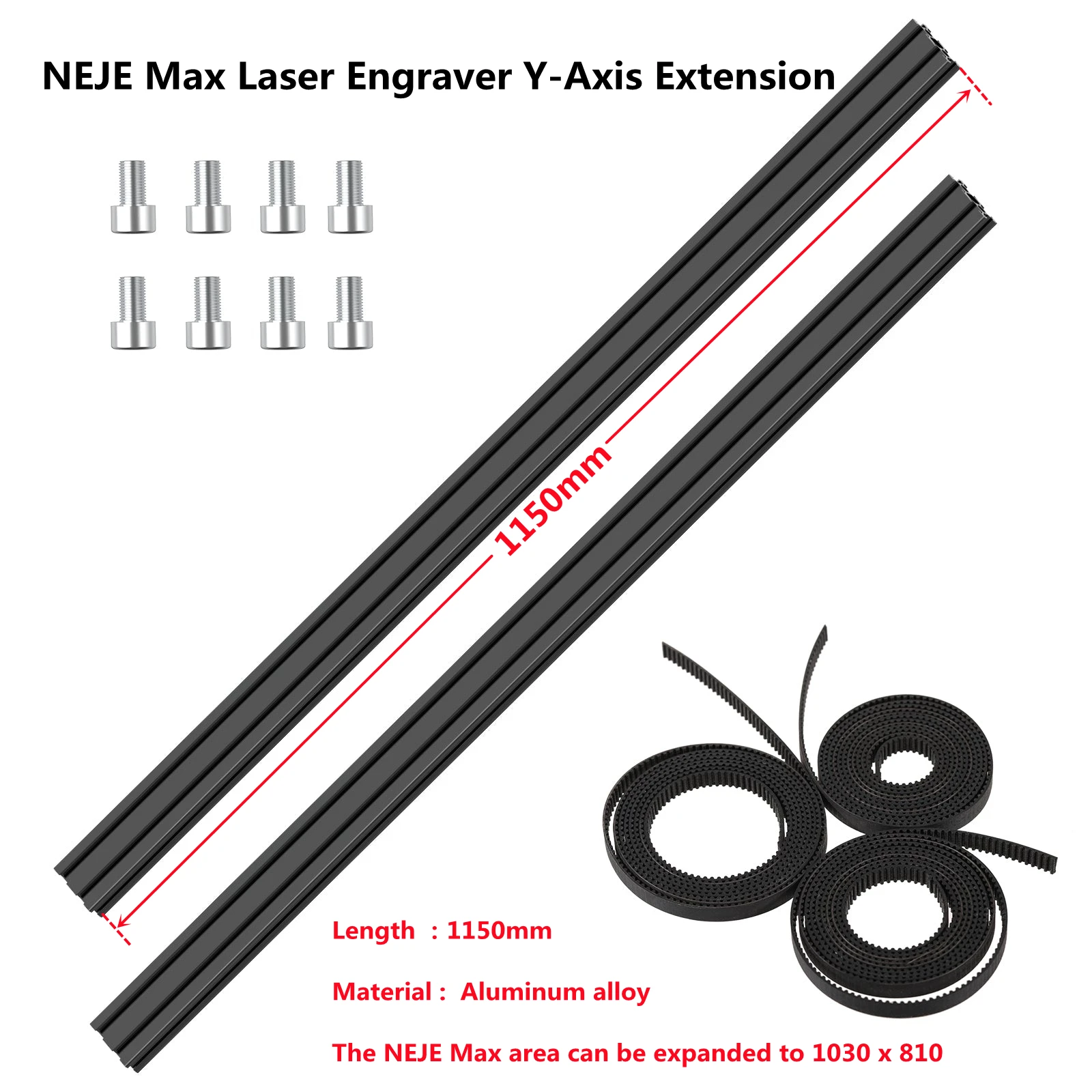 NEJE 1150mm Black Aluminum Profile Rail for NEJE 3 MAX, NEJE 3 Pro, NEJE 2S Max Laser Engraver Y-Axis Extension Tool