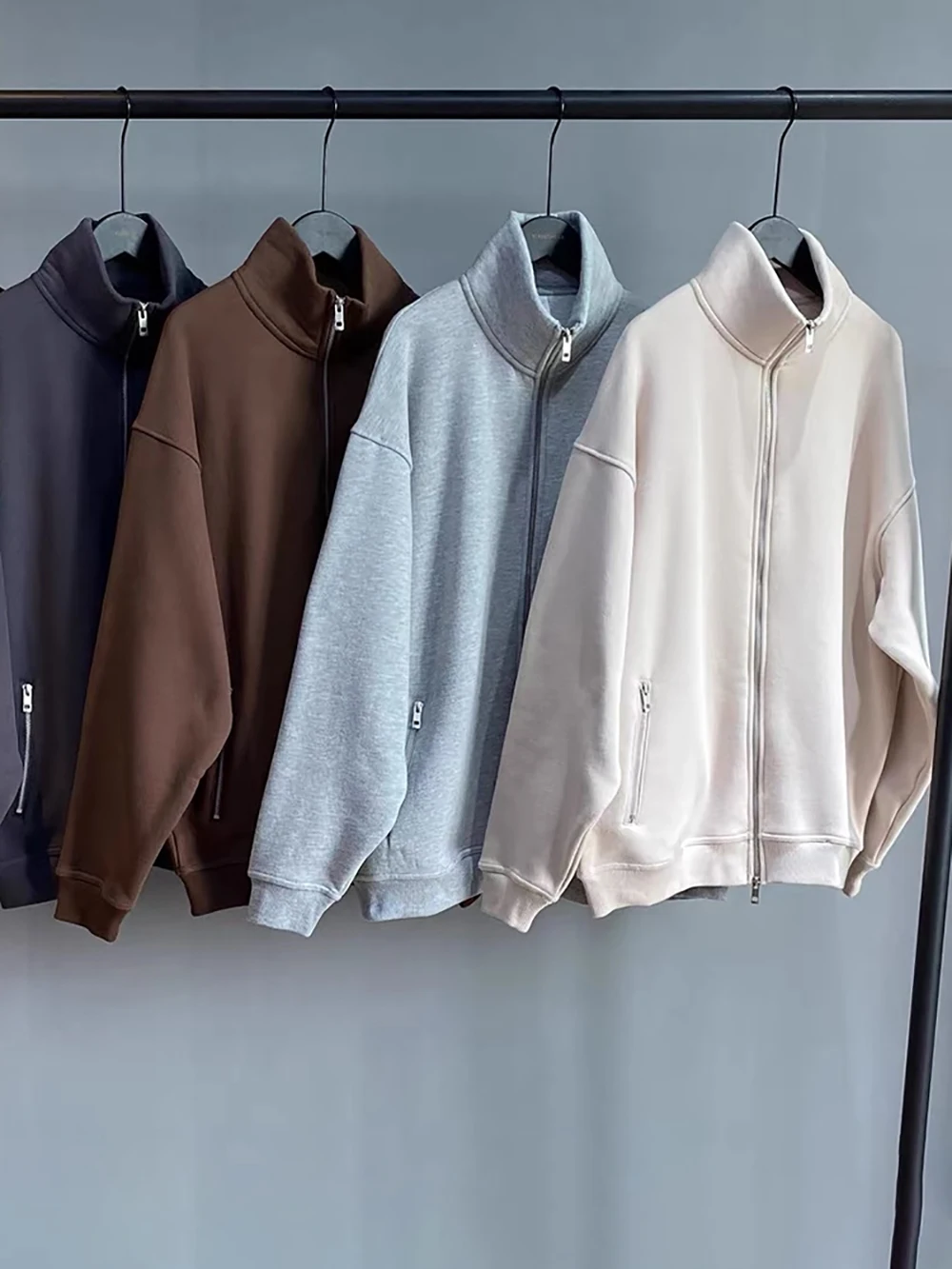 

ZESSAM Solid Printing Unisex Sweatshirts Long Sleeve Metal Double Zipper 360g Polar Fleece Cardigan Casual Cozy Thicken Tops