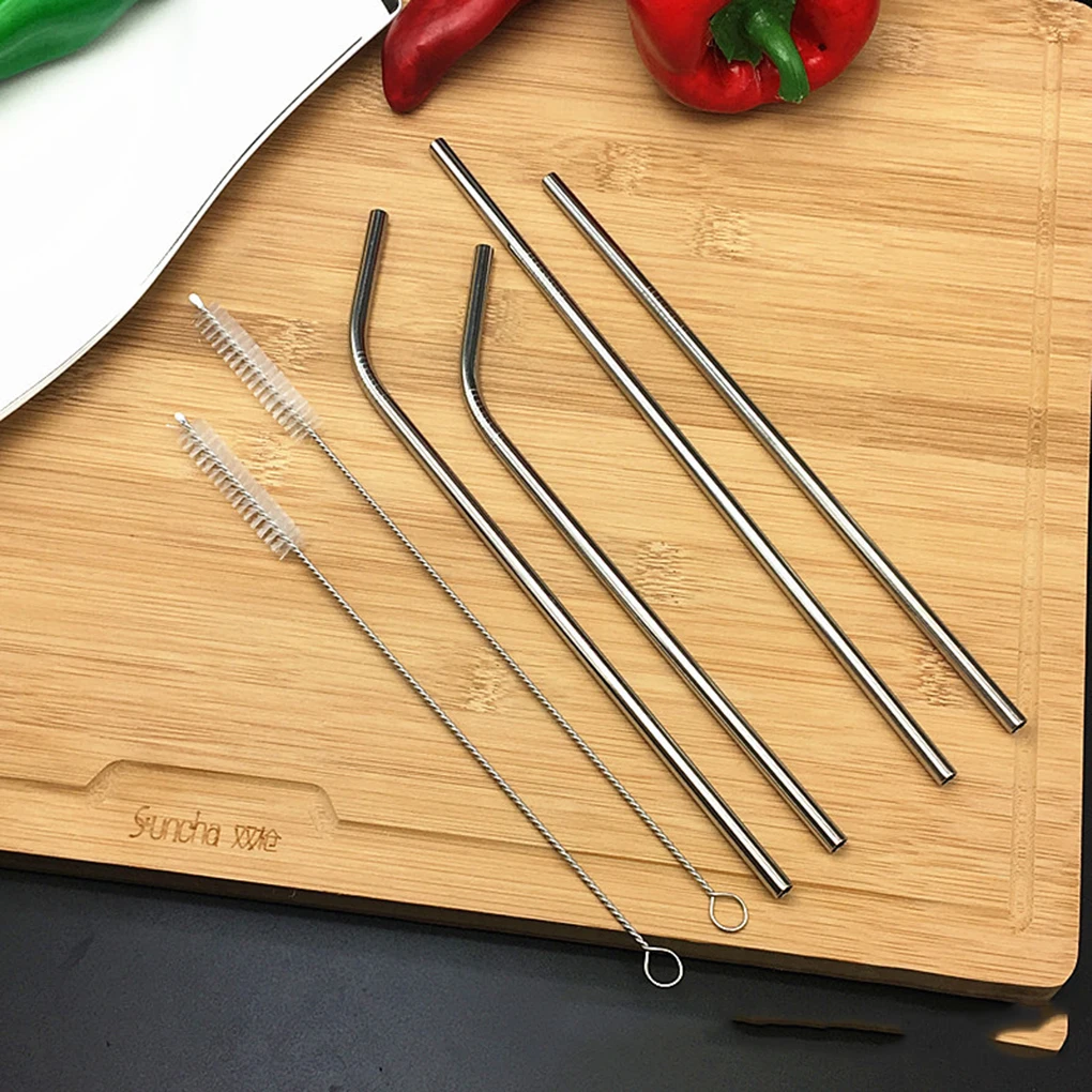 

21.5cm Stainless Steel Reusable Drinking Bottle Straight Bend Straw Soft Tube Brush Cleaner