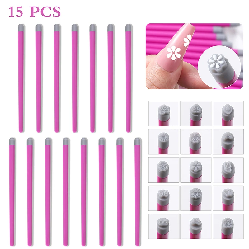Professional Chic Nail Art Stamp Pen Set 9D Floral /Daisy/Star/Butterfly/Heart Template DIY Drawing Painting Tool