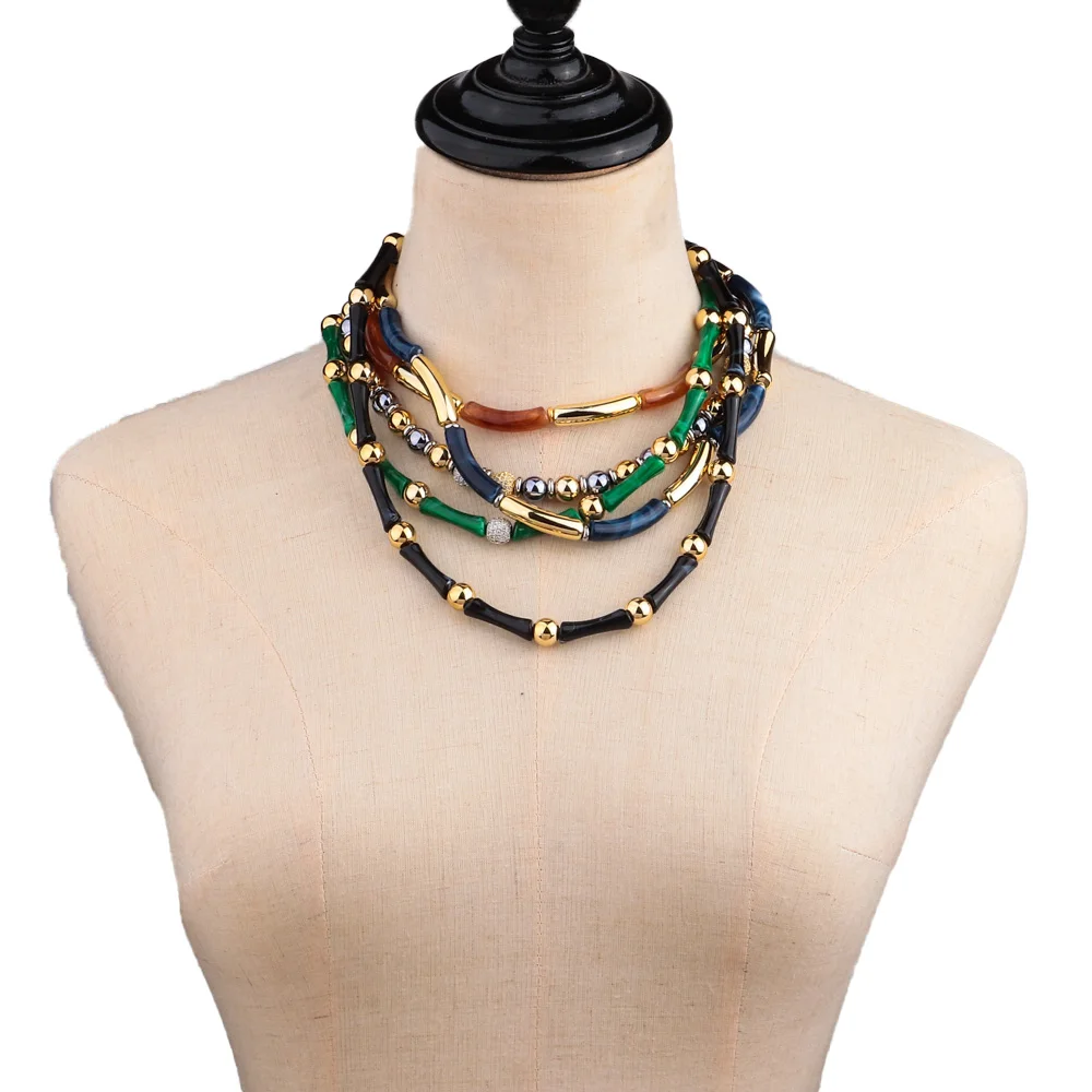 Новый тонкий бамбуковый чокер с изогнутой трубкой ожерелье подвеской в виде двух