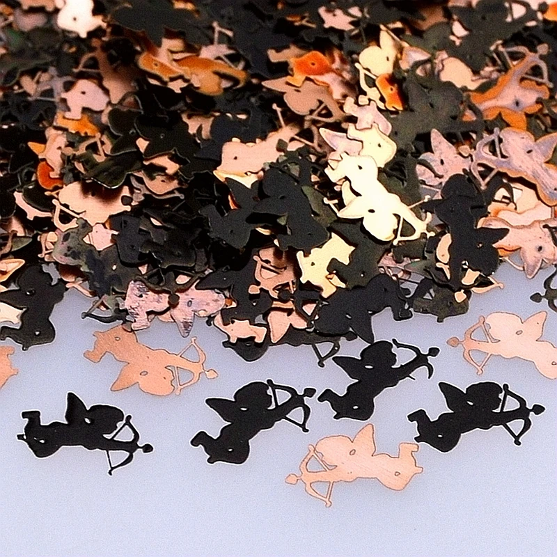 

800PCS Black Metal Lover Nail Foil Decals Slice 3D Nail Art Decoration Sequin Flakes Supplies Stars Cupid Angel Crown Design