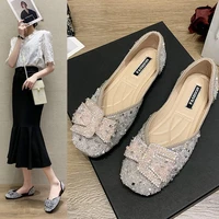 square toe leather loafers fashion summer women flats sweet rhinestone slip on sandals luxury shoes ladies wedding party shoes