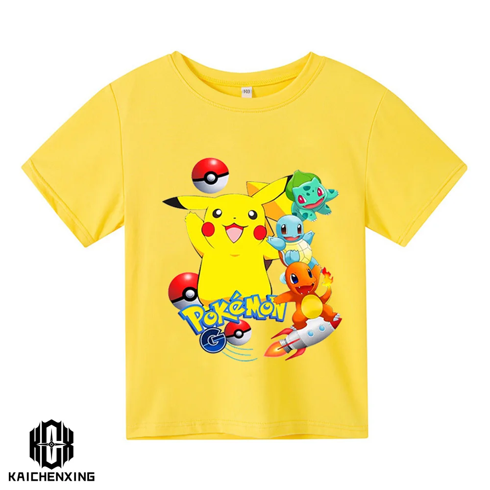 

Boy Pokemon T-shirts Girl Clothes Girls Cartoon 3-14year Children Fashion T-shirt Set Summer Pikachu Men Women Casual Tops