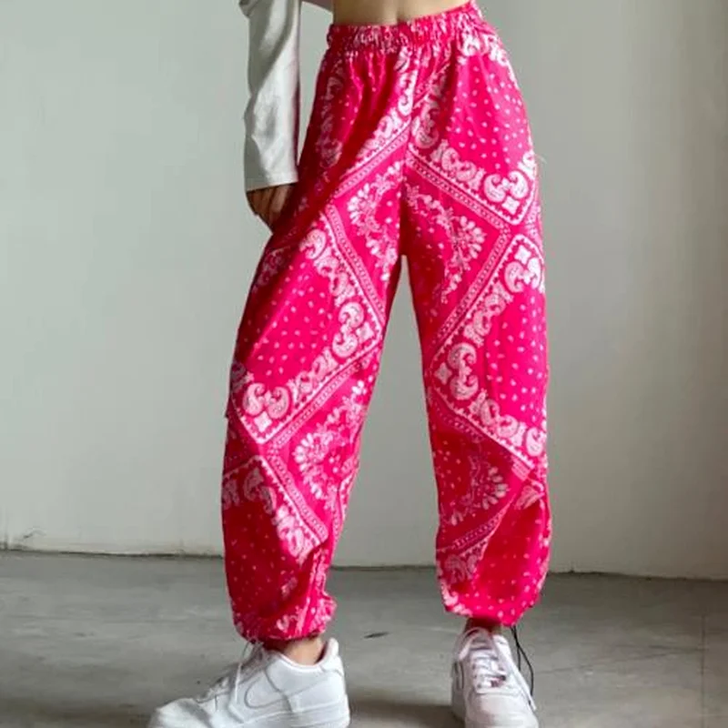 

Women Summer Elastic High Waist Loose Fashion Tracksuit Jogger Pant Korean Paisley Bandana Fitness Workout Boho Trouser Bottom