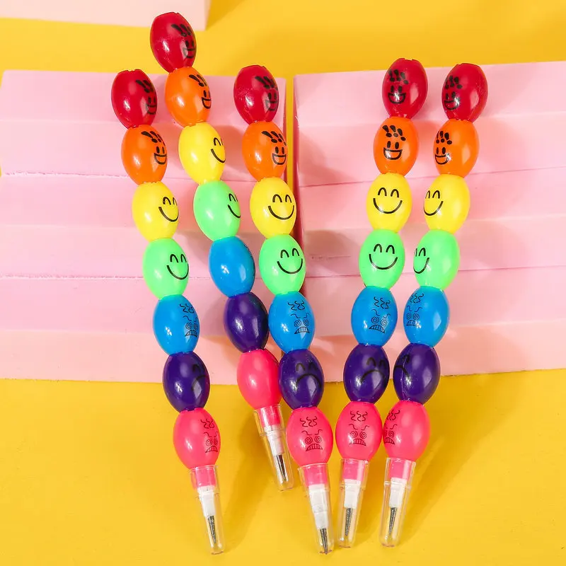 

4Pcs/Set No-sharpen Pencils DIY Assembled with Transparent Colorful Building Blocks Creative Stationery Smiley Pencil Black Core