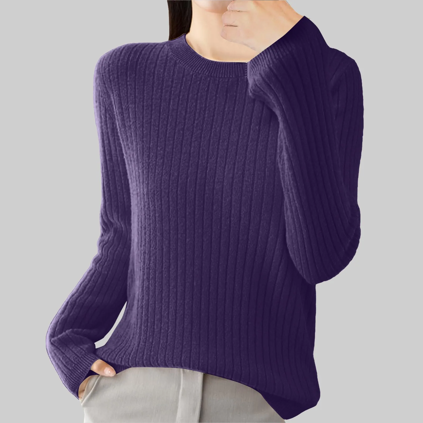 Популярный пуловер с круглым вырезом нижний свитер женские трикотажные топы