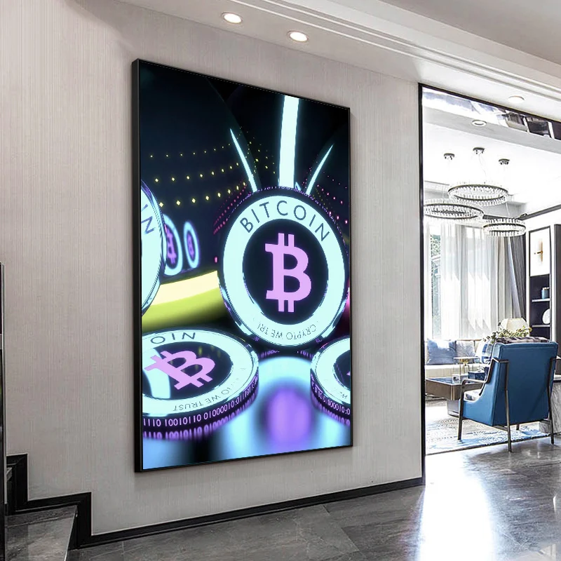 

Modern Art Abstract Bitcoin Canvas Painting Motivational Bitcoin Posters and Prints Wall Art Picture for Office Home Decoration