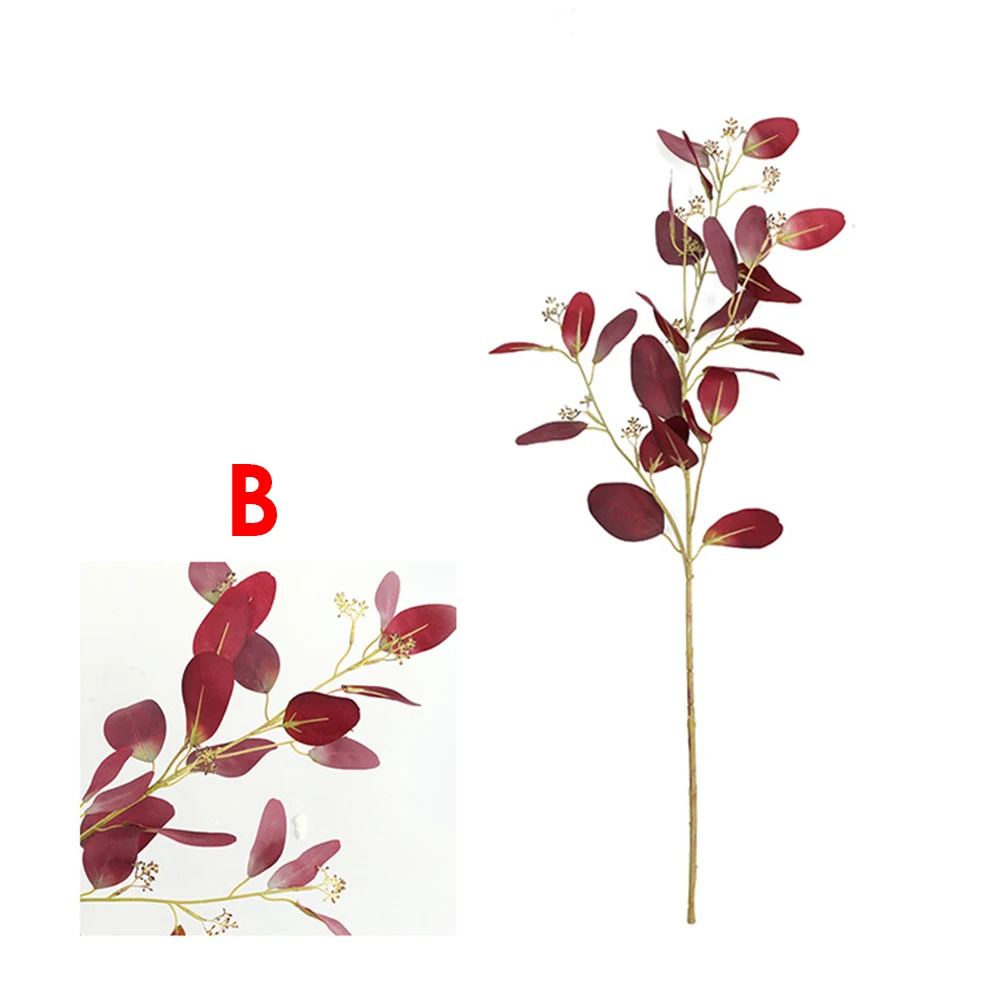 

Red Artificial Leaves Large Eucalyptus Leaf Plants Wall Material Decorative Fake Plants For Home Shop Garden Party Decor 72cm