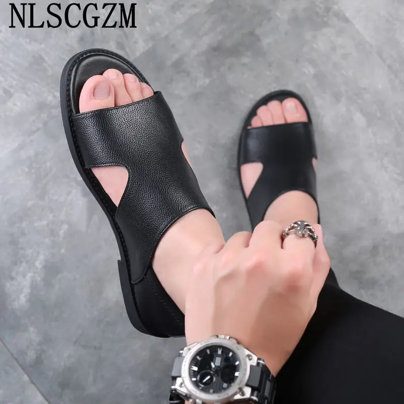 

Туфли мужские кожаные, сандалии с открытым носком, роскошные дизайнерские, Повседневная летняя обувь, шлепанцы, 2023