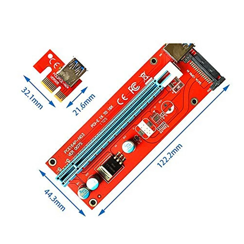 10 шт. Райзер-карта VER007S PCI-E 007S PCIE 1X до 16X 15 контактов SATA 60 см USB 3 0