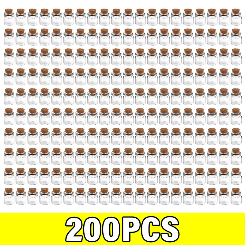 Прозрачные стеклянные мини-бутылки с пробкой 200 шт