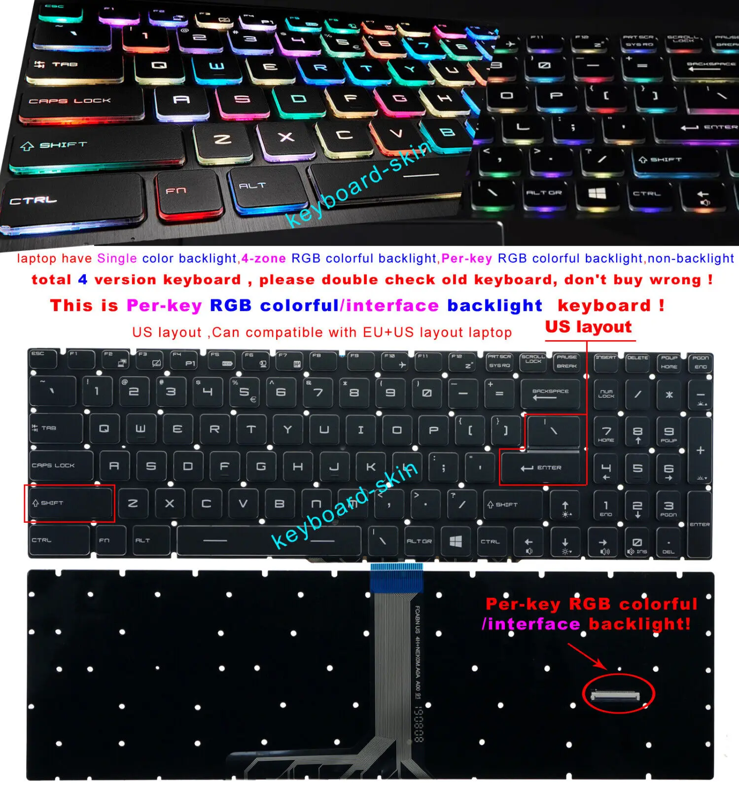 Новая английская Полноцветная Клавиатура с подсветкой для MSI GT76 9SG 9SF 9SG GL63 GL73 GL65 8SDK 8SEK 9SDK 9SEK 9SCK 10SDK 10SEK