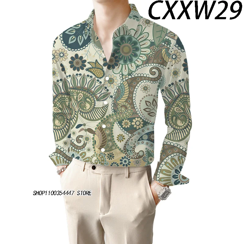 New Men's Long Sleeve Lapel Shirt Hd Digital Print Autumn Men's Street Wear Hip-hop Clothing Polyester Comfortable Casual Tops