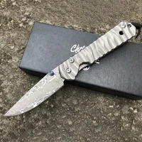 damascus steel titanium alloy handle tactical folding knife high quality wavy outdoor security pocket knives edc tool