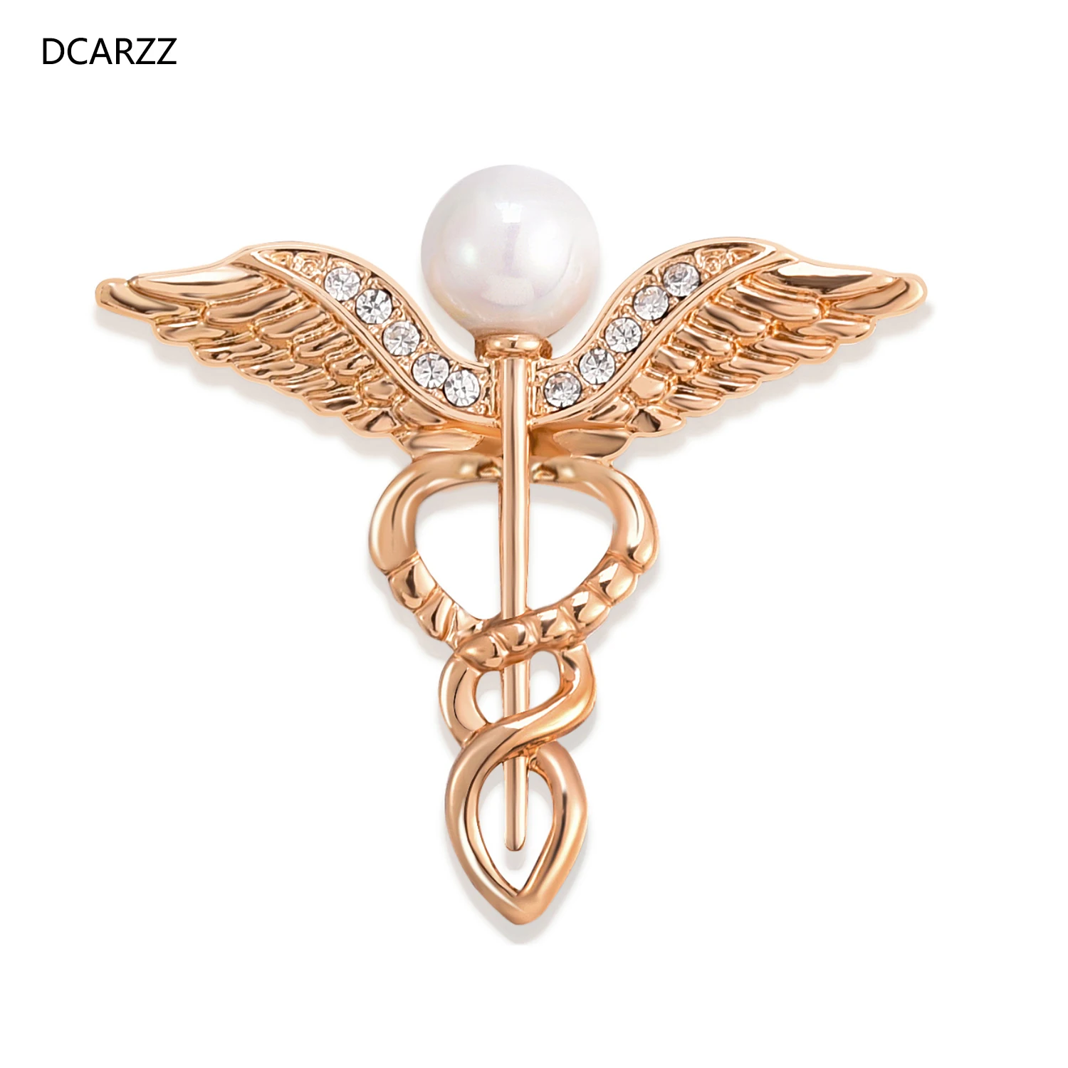 

DCARZZ Gift Medical Brooches Pins Metal Cute Doctor Nurse Silver Plated Rod Of Asclepius Jewelry Crystal Pin Woman Gift