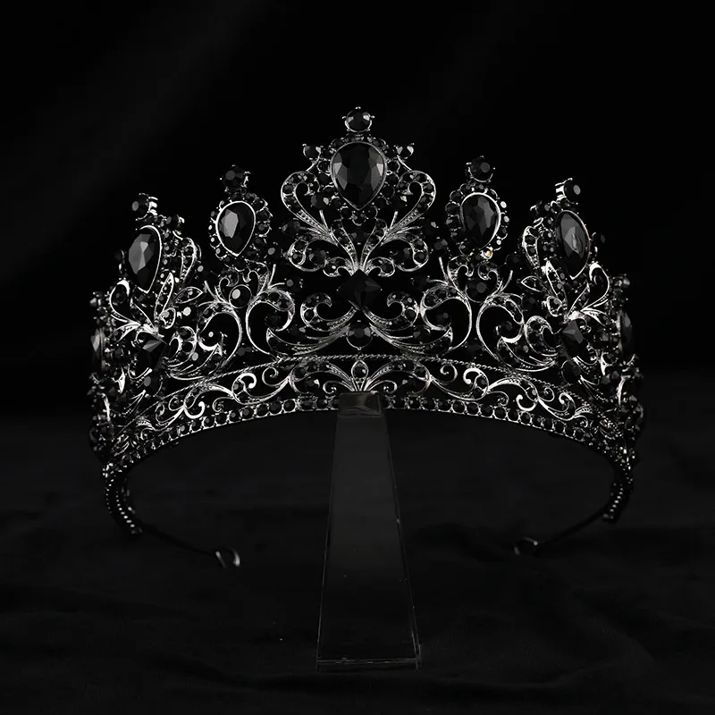 Baroque Vintage Black Crystal Bridal Tiaras Witch Crowns Women Rhinestone Costume Prom Pageant Diadem Wedding Hair Accessories