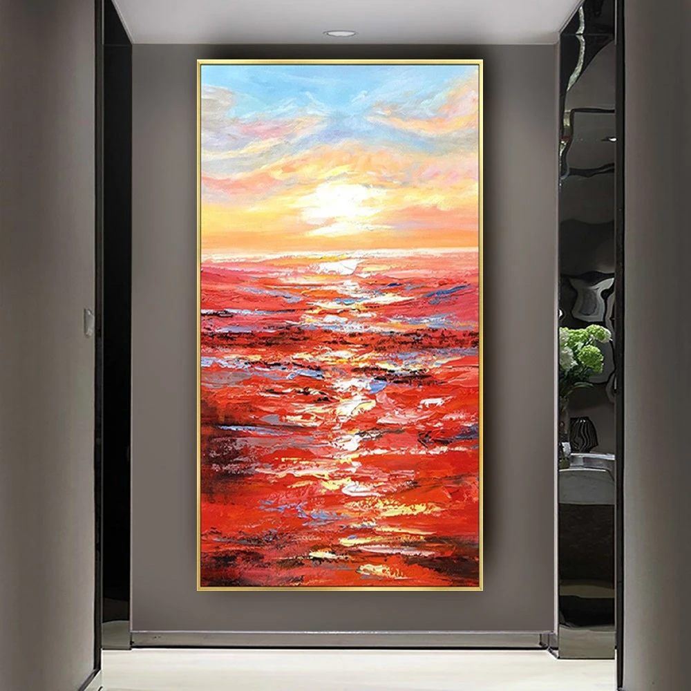 

Modern Abstract Orange Color Paint Landscape Picture 100% Handmade Oil Painting On Canvas Wall Art Paintings Decor Living Room