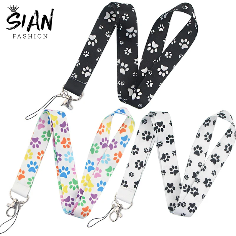 

Cute Dog Cat Paw Keychains Holder Carabiner Clips Neck Strap Ribbon Lanyards Keychains Hanging Rope for ID Card Keyring Jewelry