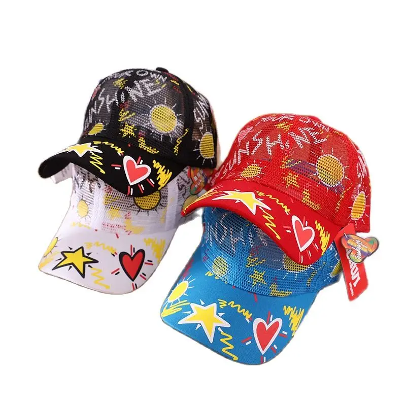 

Детская дышащая бейсболка Doitbest, летняя сетчатая шляпа с бронзирующим принтом для мальчиков и девочек, головные уборы
