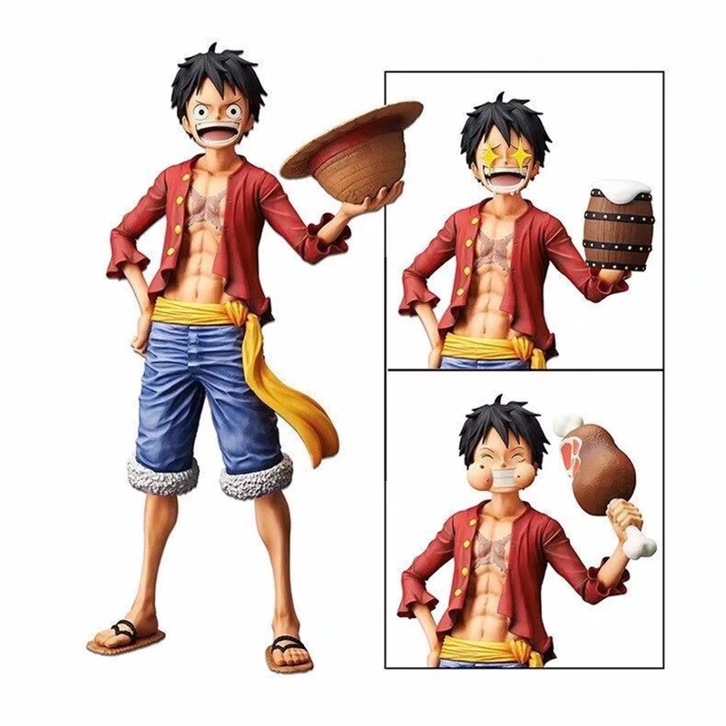 

NEW One Piece Monkey D Luffy Figure Three Forms Of Grandline Luffy Star Eyes Eat Meat Replaceable PVC Collectible Model Dolls