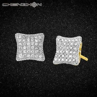 chenzhon kite shape iced out zirconia earrings 925 silver hip hop fashion stud earrings for men women 14k goldrhodium plated