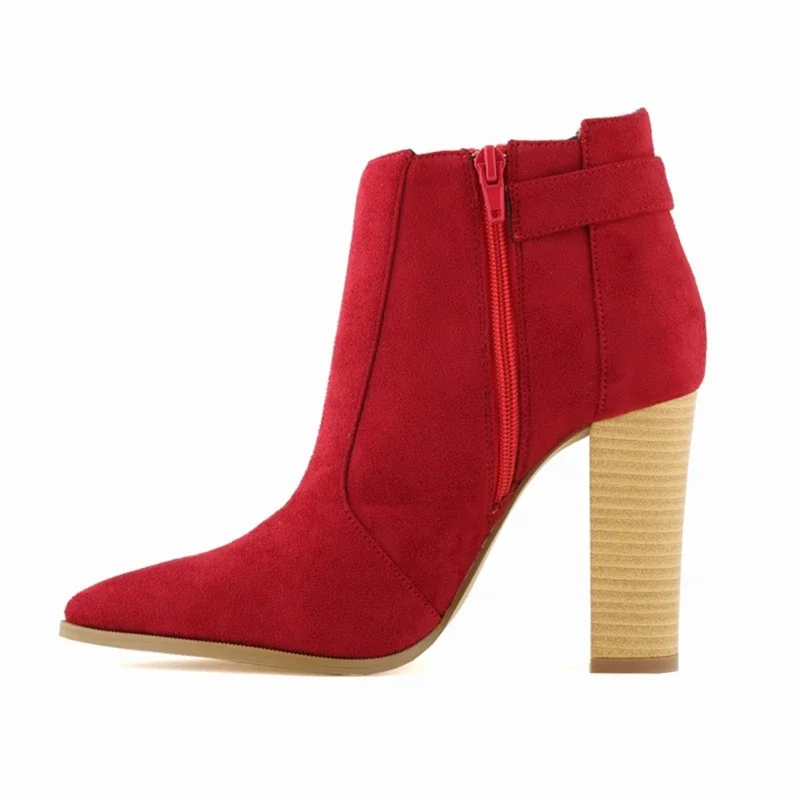 Зима-Осень модные женские ботильоны пикантные туфли на толстом высоком каблуке с