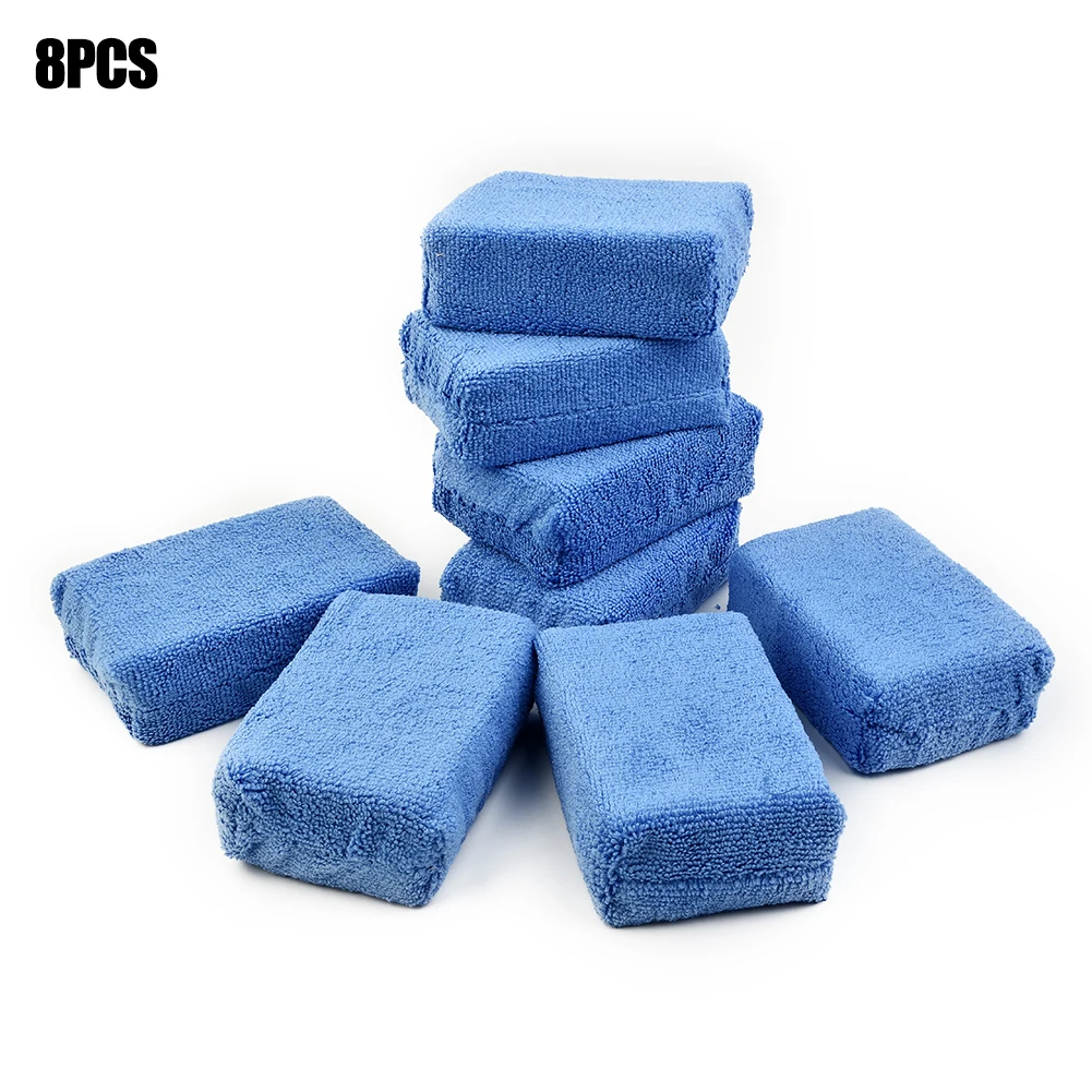

4/8PCS Microfiber Sponge Blue Microfiber Applicator Sponge Pads Car Microfiber Applicators Sponges Wax Polishing Pad