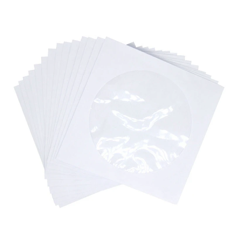 Fundas para CD DVD Premium, papel blanco grueso, 100G, con ventana recortada y solapa, paquete de 120