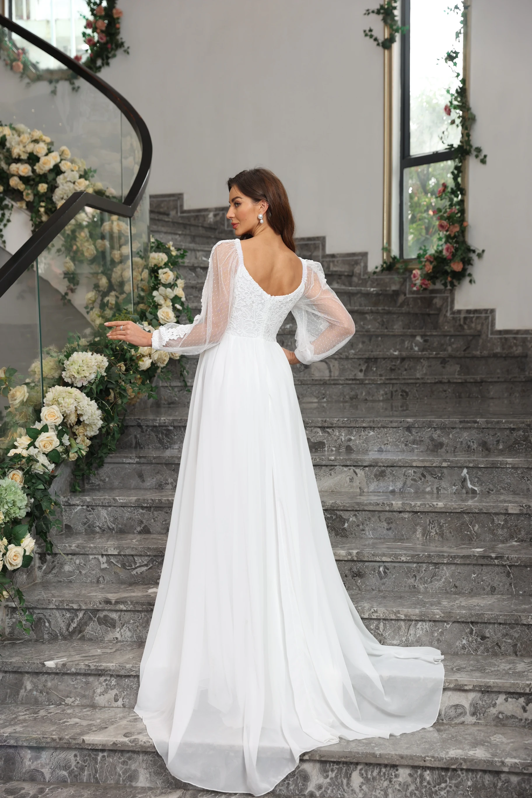 Элегантное женское свадебное платье с длинным рукавом роскошное вечернее