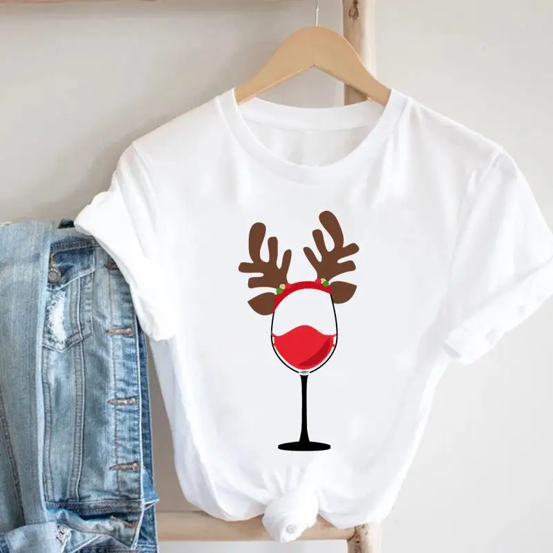

Women Wine Funny Cute T Tee 90s Christmas Winter Holiday New Year Print Fashion Tshirt Pretty Nice Top Graphic T-shirt