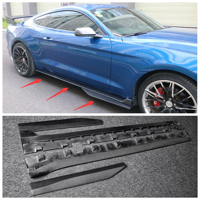 

For Ford Mustang GT500 2015 2016 2017 2018 2019 2020 2021 Real Carbon Fiber Side Skirts Splitters Kit Lip Splitters Bumper Cover