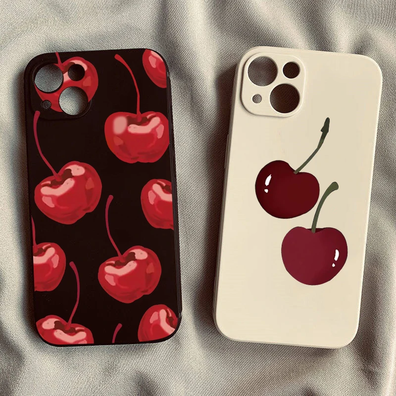 Фото Чехол для телефона Cherry для iPhone 16 14 15 13 Pro Max 11 12 XR 7 8 Plus INS Korea, мягкий силиконовый чехол с милыми фруктами, черный, белый цвет, матовая сумка №1