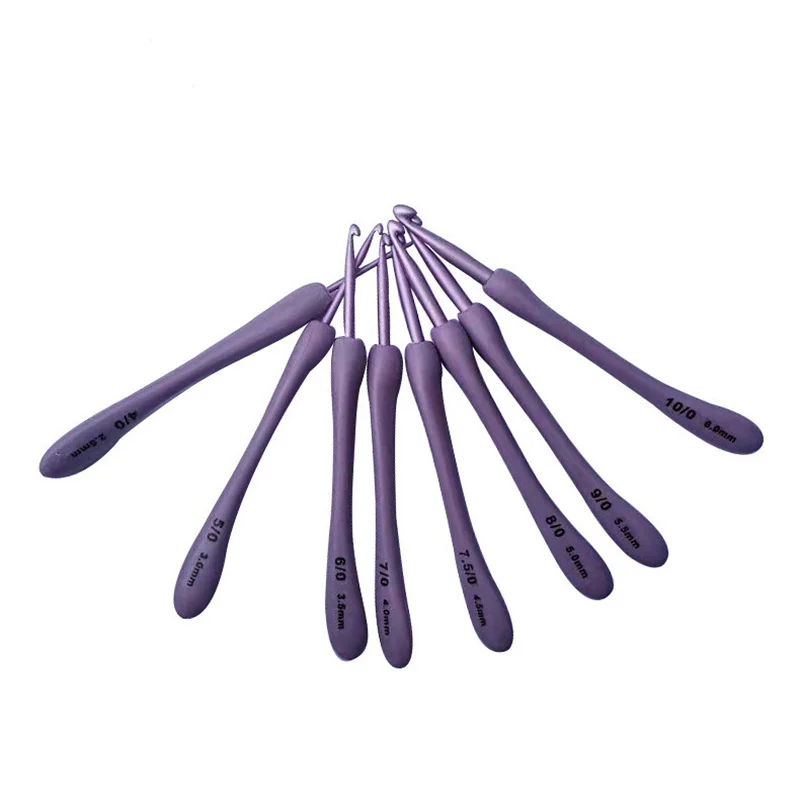 

8PCS Fashion Purple Crochet Hooks Set Plastic Handle Knitting Needles For Hats Sweaters Socks Scarves Weaving