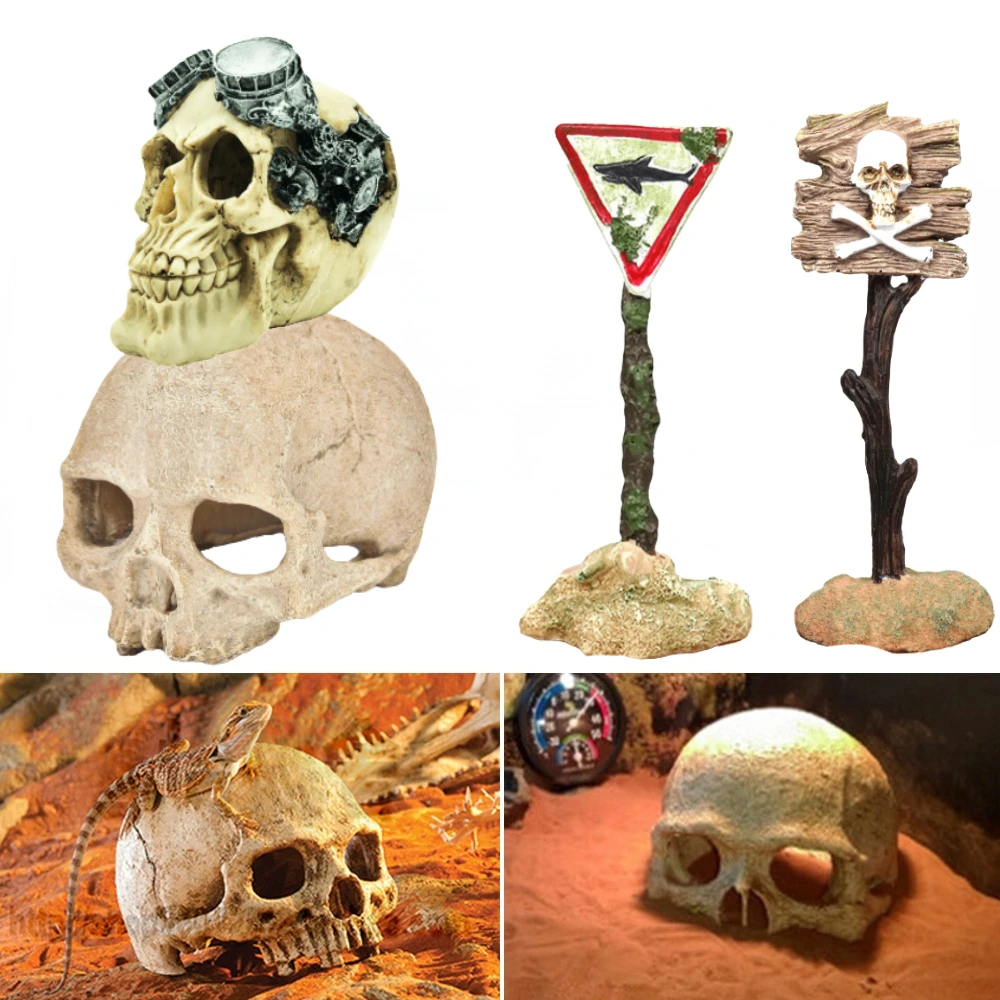 

Resin Easter Island Head Bone Skull Statue for Lizards Terrarium Reptile Hide Cave Aquarium Fish Tank Landscape Decor Ornament