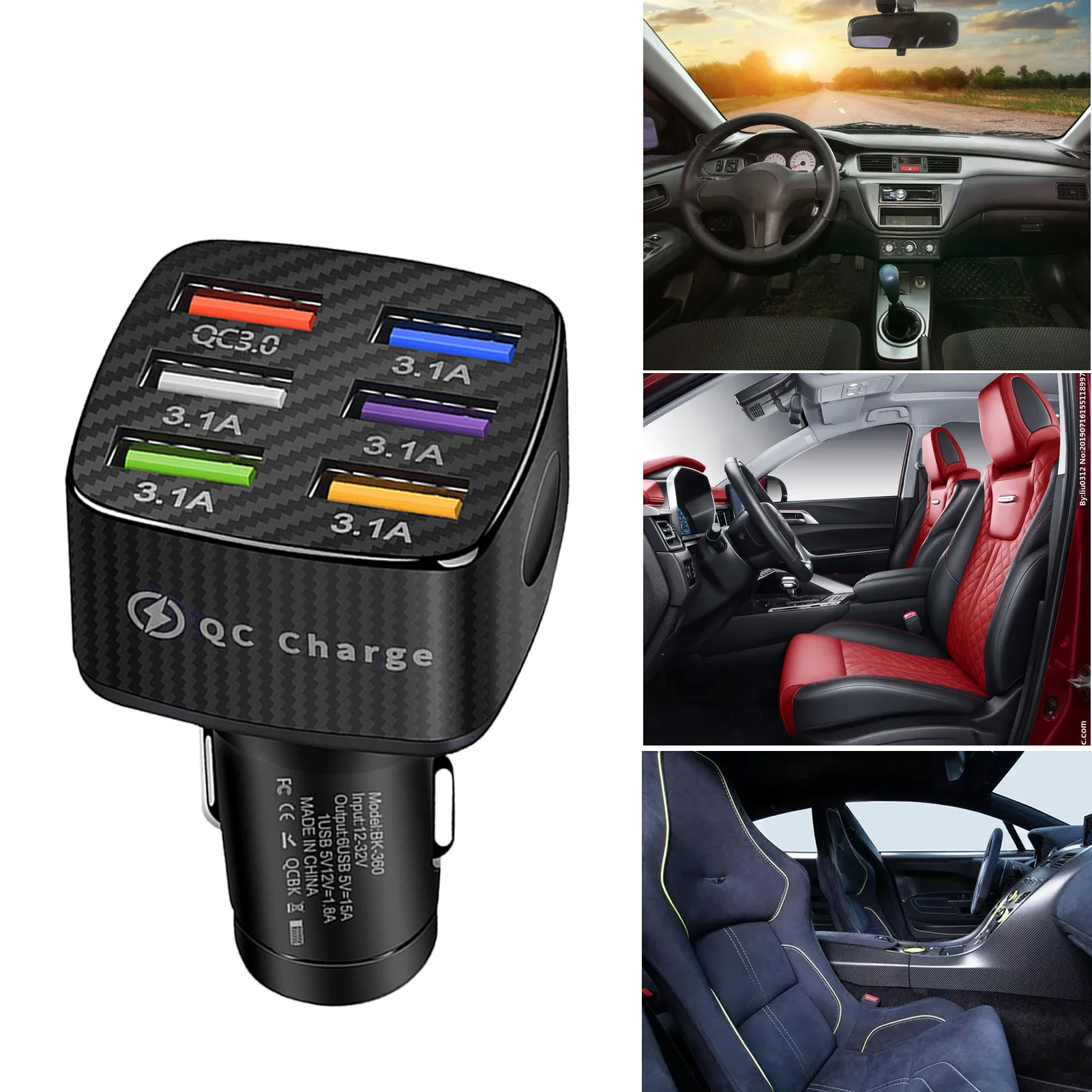 

QC3.0 Fast Car Charger Adapter 6USB Fast Mini Car Charger Compatible with Cars Trucks Off-road Vehicles Mobile Phones Tablets