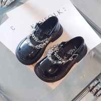 kids fashion loafers girls spring versatile korean style with metal chains unique 2022 round toe glossy children casual pu flats
