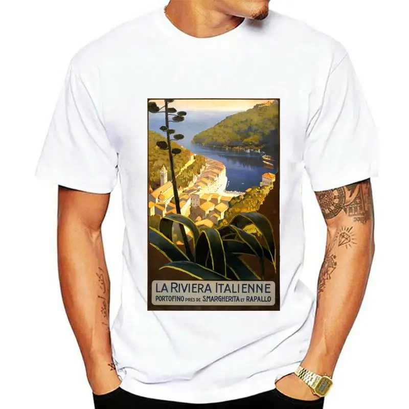 

Men t-shirt Vintage Travel Poster Italy Italian Riviera tshirt Women t shirt
