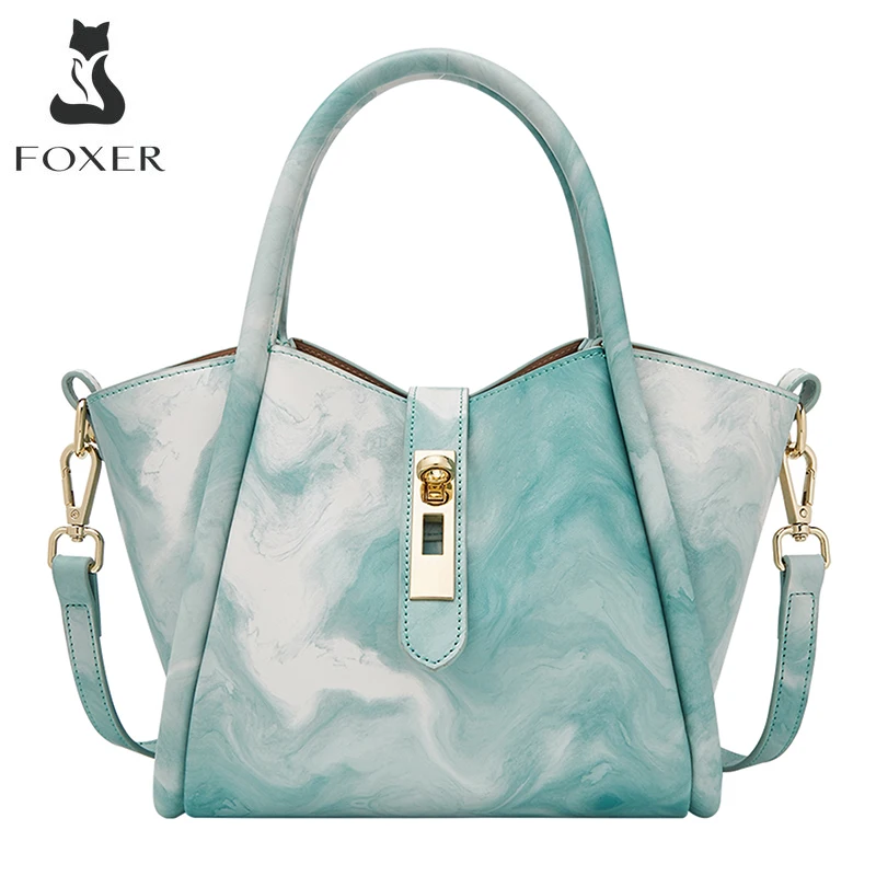 FOXER Women Split Leather Crossbody Shoulder Bags Mini Handbags Contrasting Colors Composite Bag High Quality Female Totes Purse