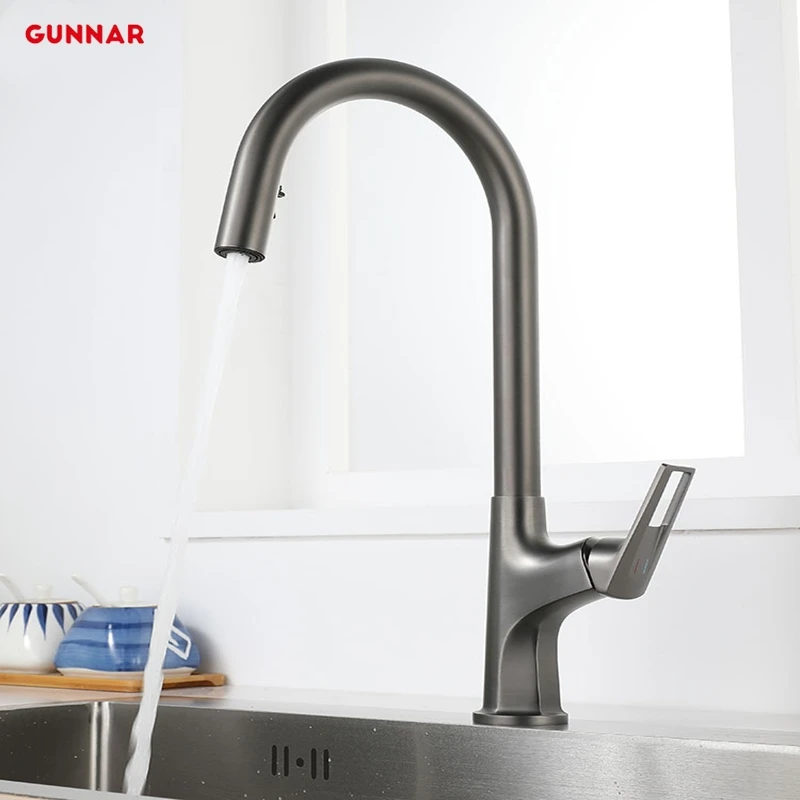 

Brushed Nickel Mixer Faucet Brass Single Hole Pull Out Spout Kitchen Sink Mixer Tap Stream Sprayer Head Chrome/Black Kitchen