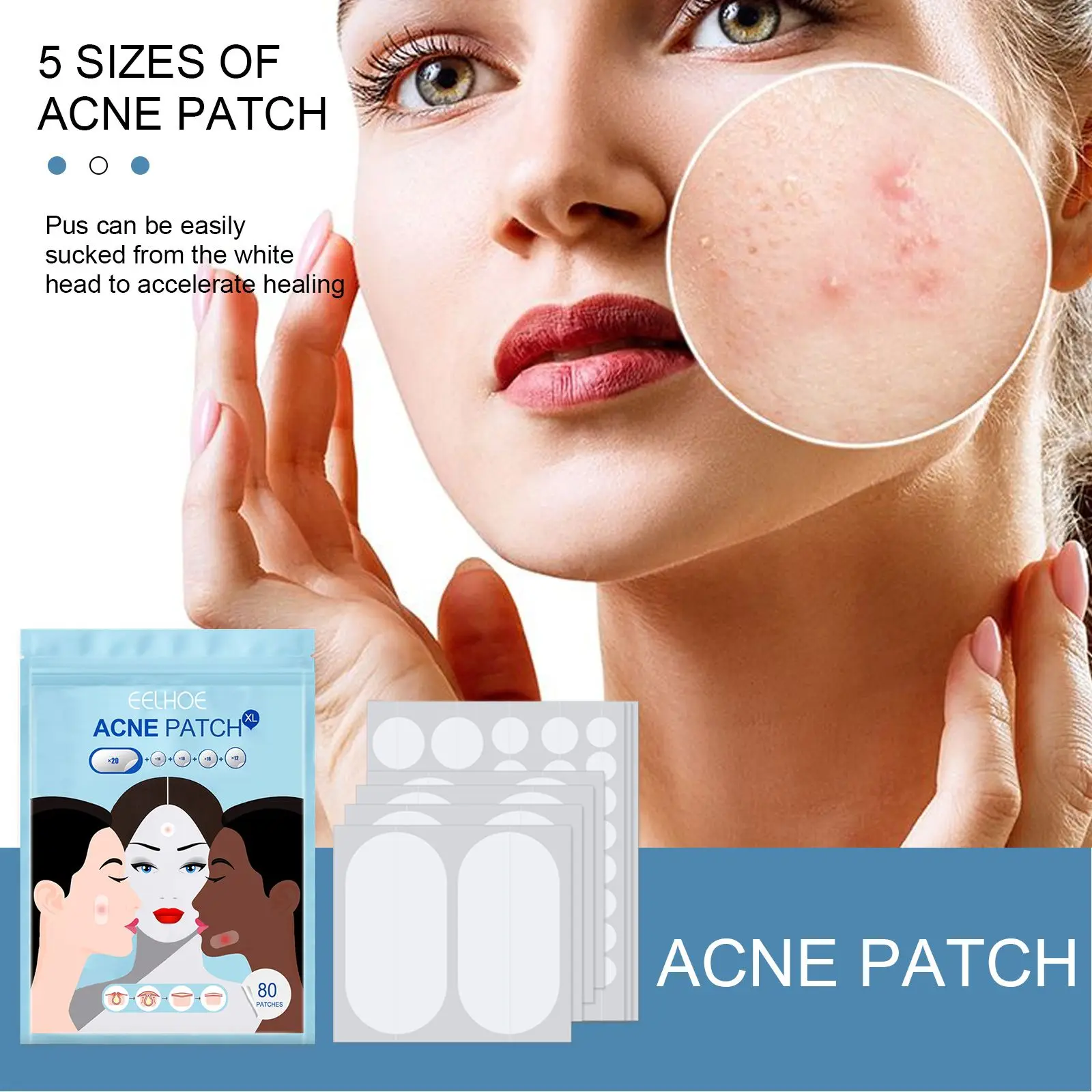 80PCS 8mm/10mm/12mm/14mm Acne Pimple Patches Skin Tag Remover Patch Spot Treatment with Tea Tree&ampCalendula Oil Face Care - купить по
