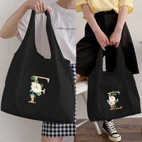 silver letter woman shopping bag reusable grocery bag foldable tote cute with bag large capacity tear resistant machine washable