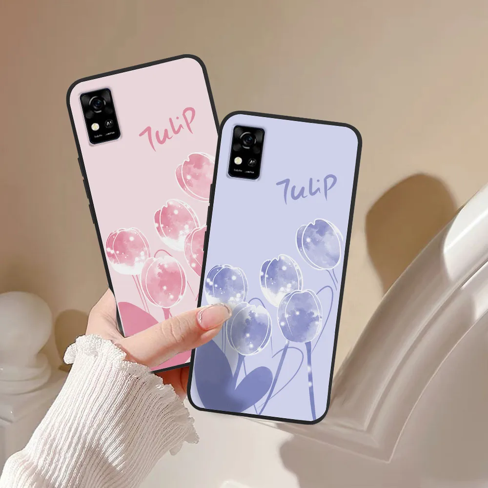 Чехол для ZTE Blade A31 A51 чехол A71 мягкий силиконовый с милыми цветами A 51 черный бампер