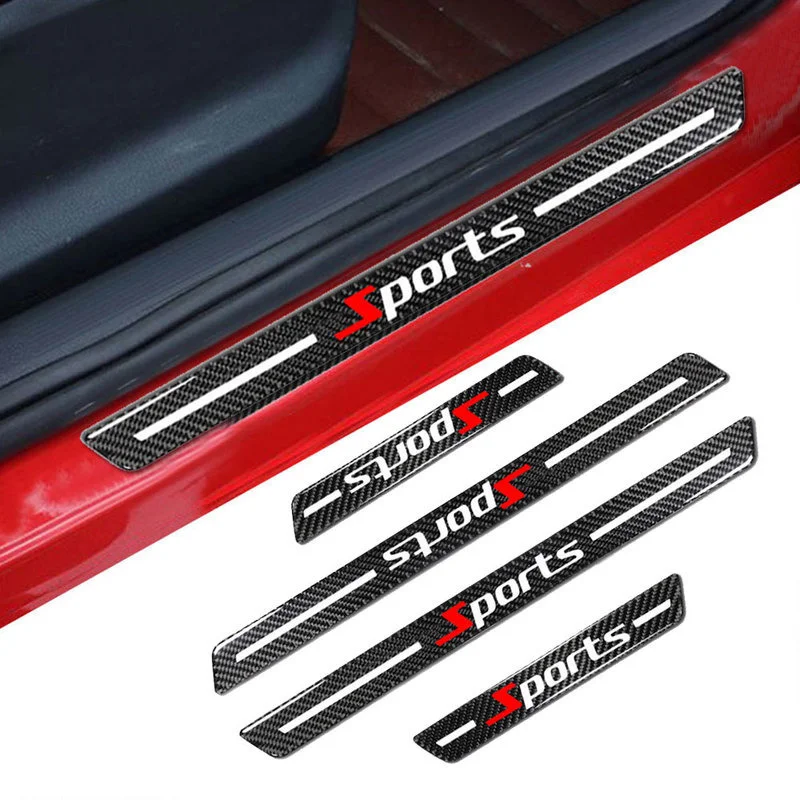 

4pcs Carbon Fiber Car Door Scuff Sill Cover protector Sports Style Auto Sill Panel Step Anti Scratch Cover Car Decor Accessories